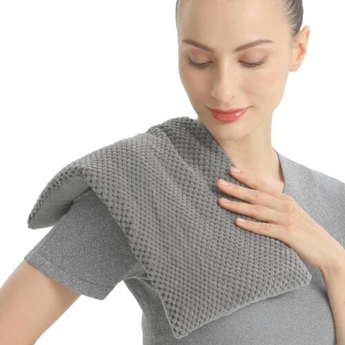 Mikrohullámú sütőben melegíthető hőpárna vállfájdalomra, szürke texturált anyag