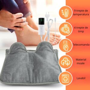Incalzito de picioare, cu temperatura ajustabila, 39.5 cm x 40 cm, 9 setari de temperatura, 4 optiuni de timp