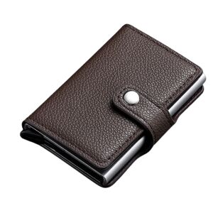 Portofel, maro, Slim, RFID, Piele de inalta calitate, slot din aliaj de aluminiu, compact, elegant, ideal pentru carduri, bancnote si documente esentiale