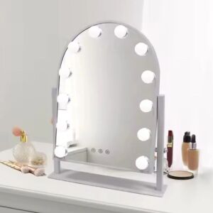 Oglinda machiaj Starshine, tip Hollywood cu 12 becuri LED, cu suport, modul 3 culori, 3 butoane tactile, Dimensiune 30 x 40 cm, rotire 360 grade, Cablu de 1 metru