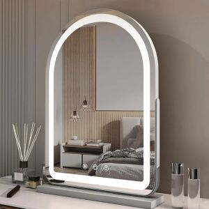 Oglinda machiaj Infinity Glow LED, tip Hollywood cu 12 becuri LED, cu suport, modul 3 culori, 3 butoane tactile, Dimensiune 30 x 40 cm, rotire 360 grade, Cablu de 1 metru