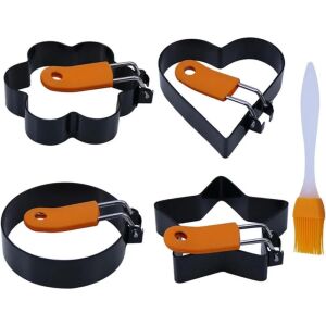 Set 4 forme pentru oua din silicon, antiaderente, forme pentru oua prajite si clatite, forme pentru tigaie usor de curatat si utilizat, Stea 8, 7 cm, inima 8, 7 cm, floare 9 cm, cerc 7, 5 cm