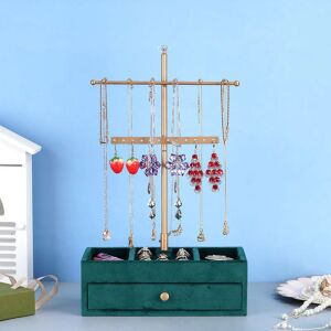 Organizator bijuterii verde smarald, cutie depozitare cercei inele coliere, accesorii elegante pentru bijuterii, suport compact calatorii, design sofisticat si captuseala moale protectie