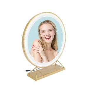 Oglinda machiaj cu suport, Mindblower, Golden Glam LED, rotunda, aurie, 50x70 cm