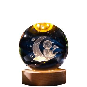 Kristály gömblámpa, Űrhajós a Holdon, meleg fény, Gömb - 6 cm átmérő, talp - 2 cm magas