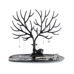 Ékszertartó, nyaklánc, gyűrűk, szarvas, fekete, kis kincsek szervezője, kis kincsek számára