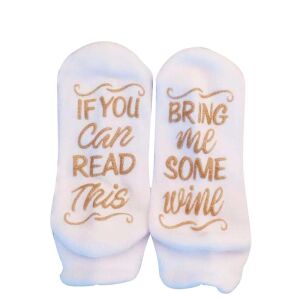 Vicces zokni, Bring Me Wine, fehér, arany üzenettel, Univerzális méret: 35-39