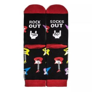 Vicces zokni rockereknek, Rock out, univerzális méret 40-44 EU, fekete és piros, könnyen összeilleszthető