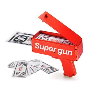 Pistol cu bani jucarie interactiva, aruncator bancnote, plastic ABS, 50 bancnote incluse, rosu