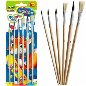 Zestaw 6 pędzli szkolnych Bambino, zapakowany i rozpakowany - Pędzel szkolny