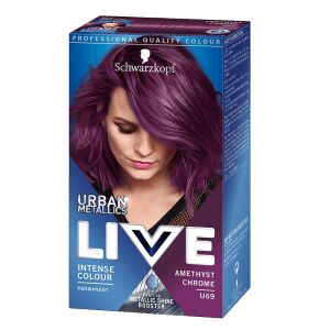 Szépségszalon szín- és ápoló hajfesték | Schwarzkopf Live Urban Metallic - U69 Amethyst Chrome árnyalat | Tartós elegancia a Wrażenia bezkompromisowej elegancji sorozatban.