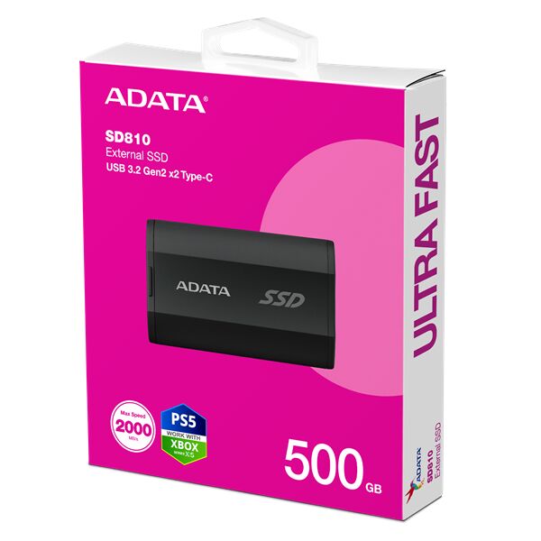 Adata ssd külső usb 3.2 500gb sd810, fekete SD810-500G-CBK