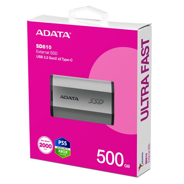Adata ssd külső usb 3.2 500gb sd810, szürke SD810-500G-CSG