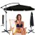 Collage of black garden parasol with woman relaxing in beach chair