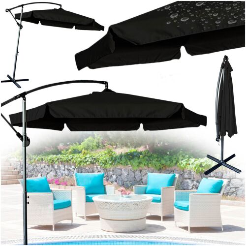 Large folding garden umbrella with 290cm extension arm in black