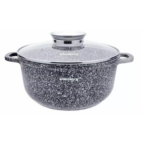 Klausberg szürke, pettyes lábas üveg fedővel