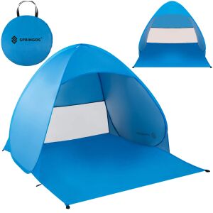 Springos blue beach tent, pop-up sun shelter with carrying bag - Beach Tent