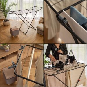 Springos Ha7507 ruhaszárító, összecsukható, fekete és szürke, többféle konfiguráció - Ruhaszárító