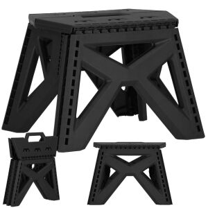 Springos black folding step stool, multiple views - Fishing Chair & Armchair