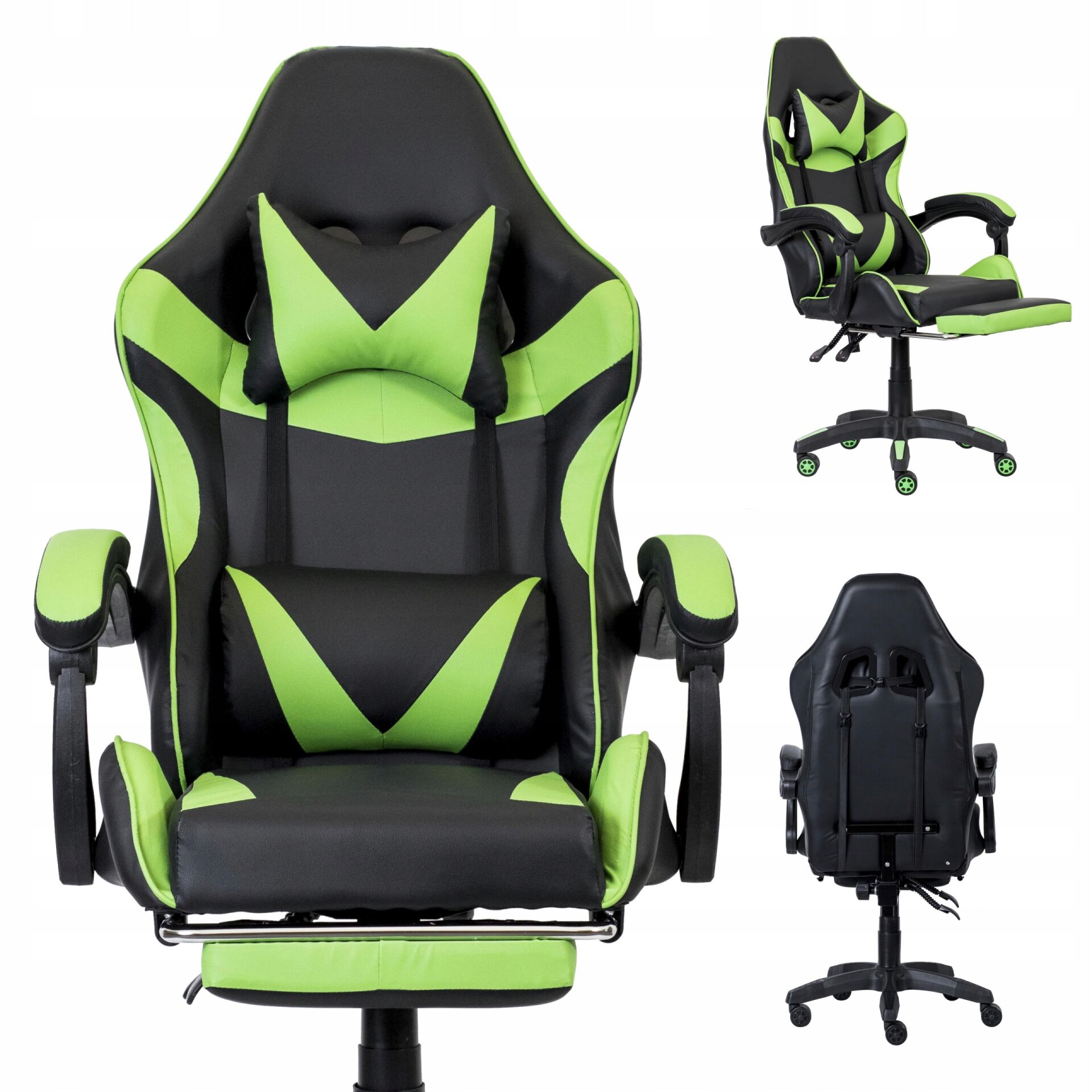 MTG Gamer szék nyak-és derékpárnával + lábtartóval - fekete-zöld