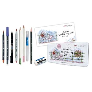 Tombow Urban Sketching Set mit 9 Teilen: Marker, Stifte, Radiergummi und Anleitung. - Schreibwaren