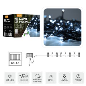 LED lámpák napelemes 200L hideg fehér, hossz: 2 + 20 m 146132719 - Nonbrand Fényfüzér