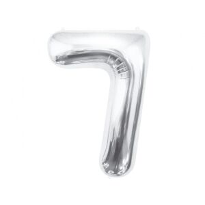Srebrny balon foliowy cyfra 7, 85 cm - Bułka w powietrzu