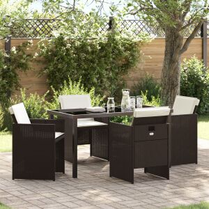 vidaXL 5 darabos barna polirattan kerti étkezőgarnitúra párnákkal kültéri környezetben - Kerti fotel & Szék