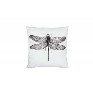 Szitakötős díszpárna, fehér és fekete párna szitakötő mintával, 45x45 cm - Díszpárna