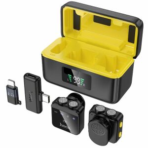 HOCO vezeték nélküli lavalier mikrofon Lightning / C típus (2 db készletben) L17 fekete 132011247 - Hoco