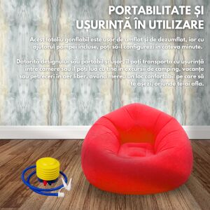 SDEPOT® felfújható karosszék, mellékelt szivattyúval, tökéletes a maximális kényelemhez, hordozható, mind belső, mind külső, gyors duzzanat, tartós anyag, piros