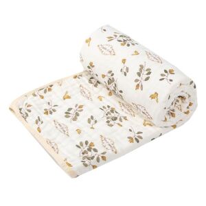 Prosop de baie din bumbac si tifon pentru Bebelusi, KipHome, cu Sase Straturi, pentru Copii, 110x110 cm, Model Frunze, Bej Galben 132090178 - Paturici bebe