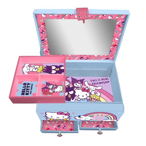 Nyitott Hello Kitty és barátai zenélő ékszerdoboz kódzárral