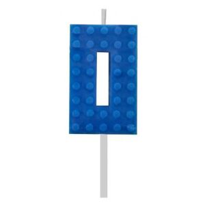 Lumânare aniversară Blue Blocks numărul 0, decorațiune de petrecere cu tematică de cărămizi de construcție - Decoratiuni pentru tort