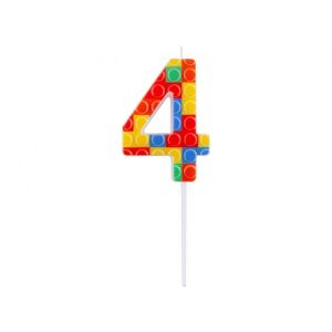 Lumânare aniversară Pick Blocks numărul 4, design colorat cu blocuri de construcție - Decoratiuni pentru tort