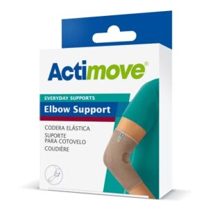Ambalajul Actimove Suport pentru Cot Bej XL. Suport confortabil pentru cot pentru ameliorarea durerii și susținere. - Fixarea zilnică a articulației