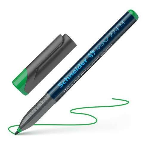 Schneider Maxx 224 M zöld alkoholos marker, 1 mm kúpos hegyű, fehér felületre írva - Schneider