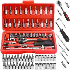 Bigstren 46-Piece Tool Set Open, showcasing sockets, bits, ratchet, and extensions - Tool Set
