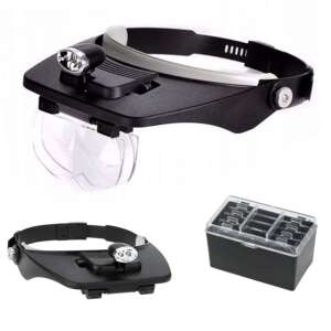 Head-mounted magnifying glass with LED lights and 4 interchangeable lenses, black - Magnifying glass