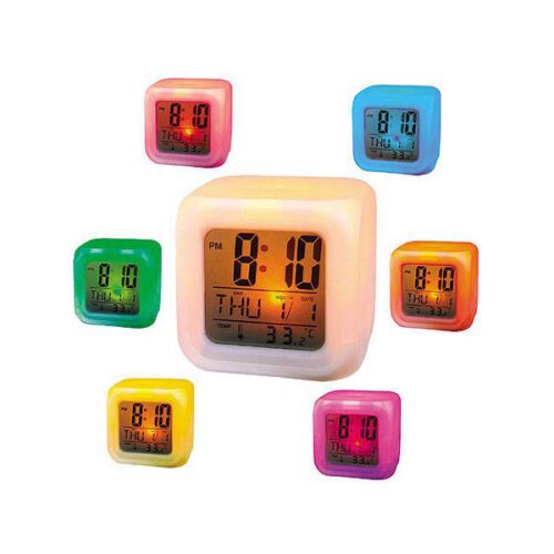 LED Color Changing Alarm Clock showing multiple color variations