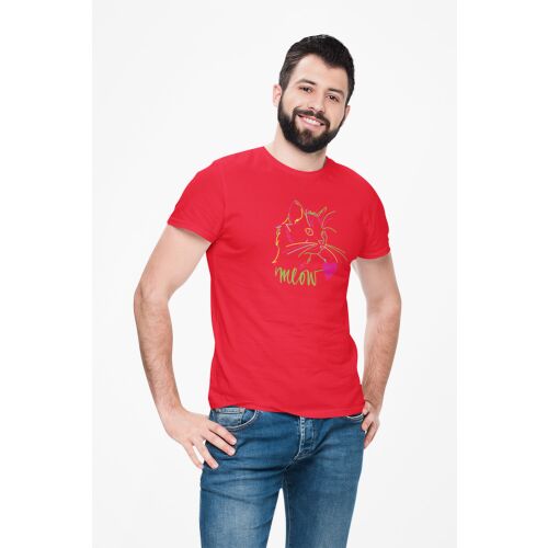 D&B Férfi/Unisex Póló ST00204 Meow Piros-Méret 5XL 132234860 - Divat és öltözködés