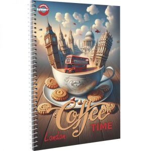 T-Creatív A4 spirálfüzet, vonalas, London Coffee Time design - T-Creativ