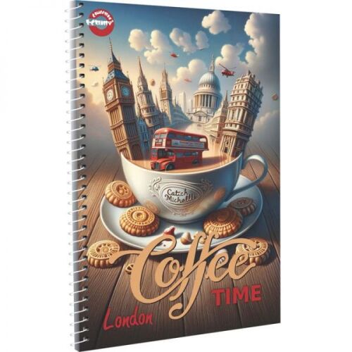 T-Creatív A4 spirálfüzet, vonalas, London Coffee Time design