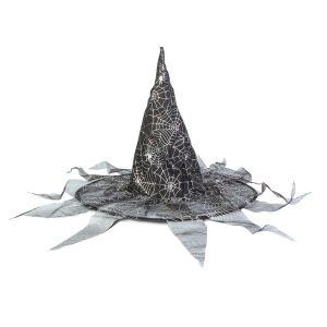 Halloween-i Boszorkány Kalap - Fekete, Pókhálós - 38 x 32 cm