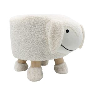 Taburet decorativ pentru camera copilului, în formă de miel, cu picioare din lemn și blăniță moale, culoarea alb, 36x28x27 cm, Arti Casa 135911490 - Otomane și suporturi pentru picioare