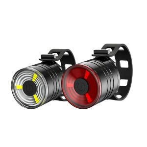 Kerékpárlámpa szett, fehér és piros fénnyel, 4 darab elemmel, IPX4 vízállósággal, rögzítőkonzollal, 3 világítási móddal