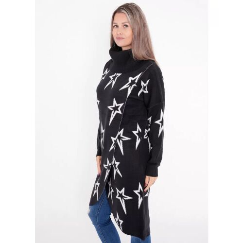 Nő visel KIXMI TONYA fekete csillagos kötött ruhát, oldalnézet