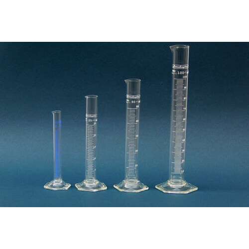 Satz von 4 Glasmesszylindern, 25ml, 50ml, 100ml und 250ml
