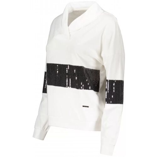 Szögletes nézet a KIXMI Randy fehér női pulóverről flittercsíkkal