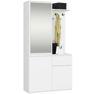 AKORD Entro Fehér Előszobai Szekrény Tükörrel, Akasztókkal és Cipőtárolóval - Akord